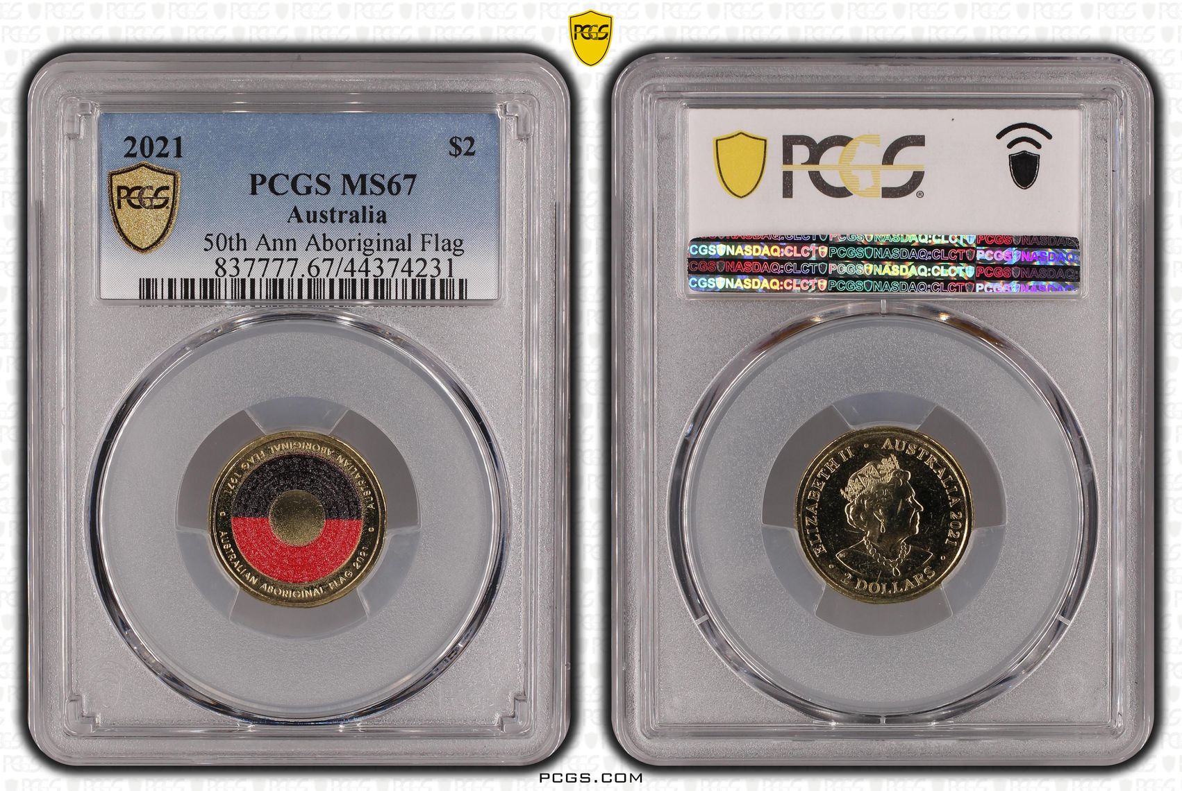 Elizabeth II, 50th Ann Aboriginal Flag Colorized , Two Dollar, 2021, PCGS MS67