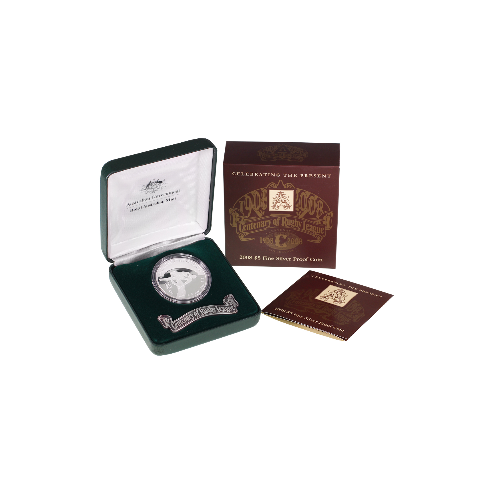 2008 RAM Fine Silver $5 Centenary of Rugby League Coin - Box & COA