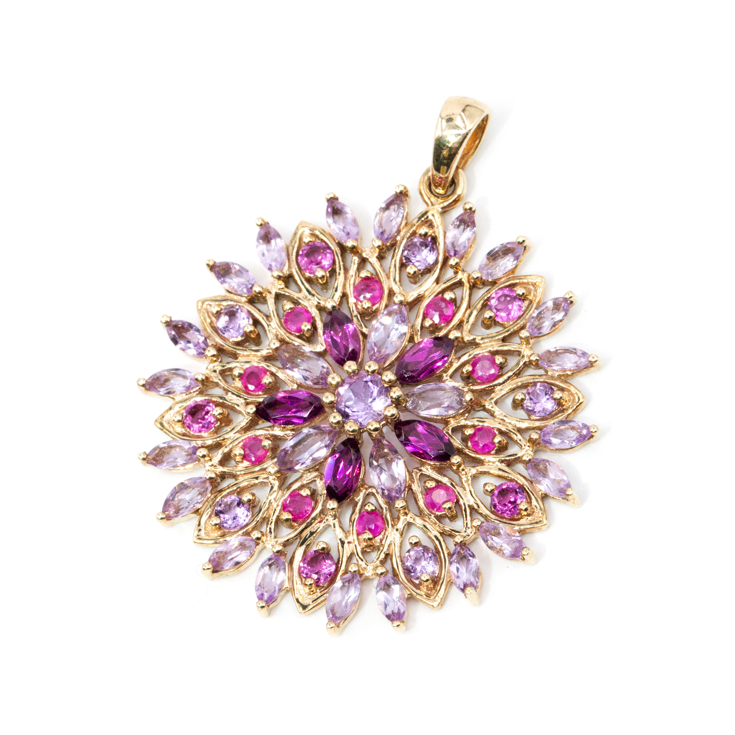 Ruby Amethyst Garnet 9ct Gold Pendant