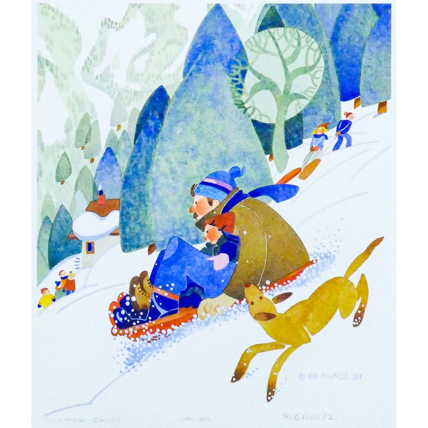 Rie Munoz ''Winter Sport '' 1997 Signed Print