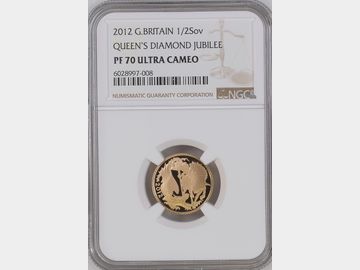 2012 ELIZABETH II PROOF GOLD HALF SOVEREIGN PF70 UCAM