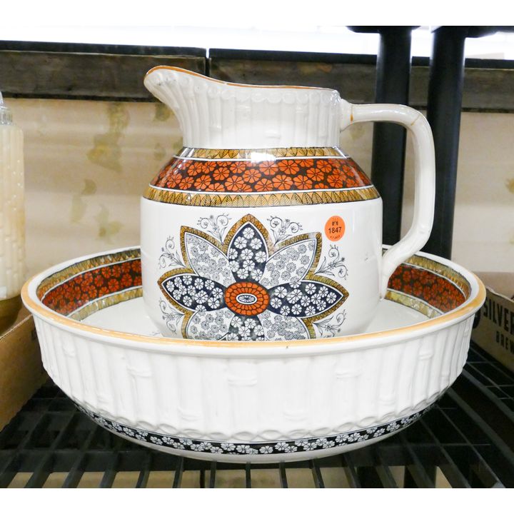 Antique English Luster Pitcher & Bowl Set- 15'' diameter (bowl)