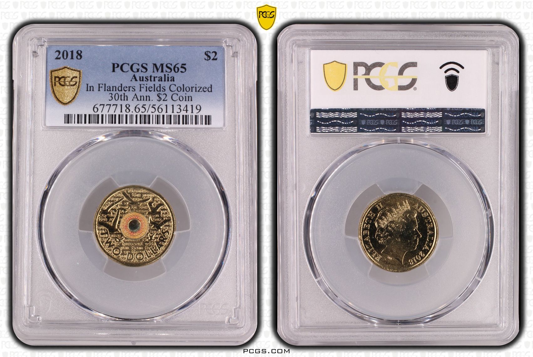 In Flanders Fields Colourised 30th Ann. $2 Coin, Two Dollar, 2018, MS65