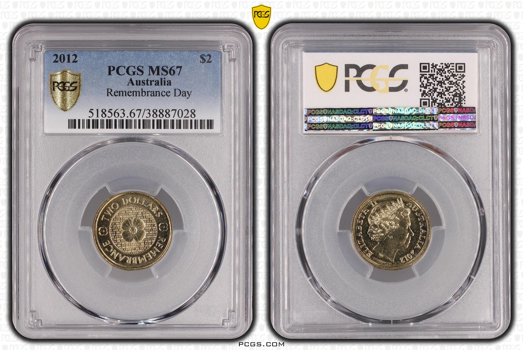 Remembrance Day, Two Dollar, 2012, PCGS MS67