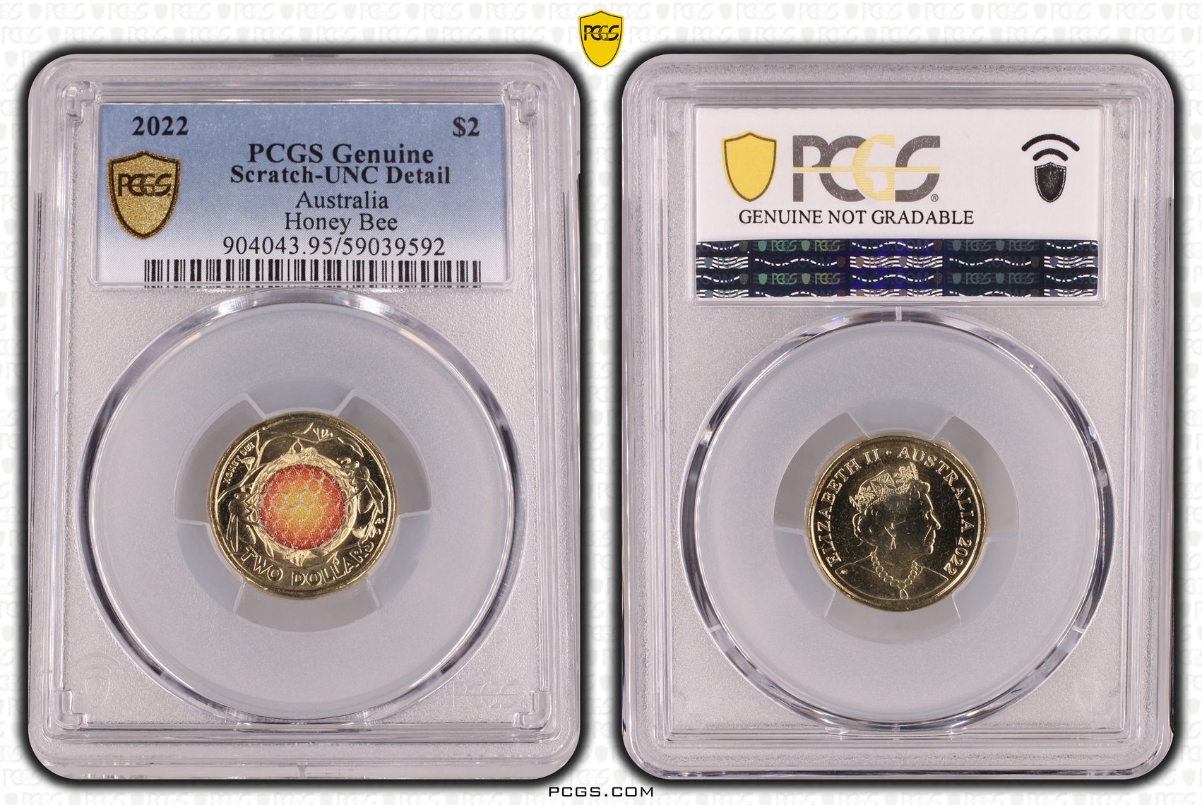 Honey Bee Colorized, Two Dollar, 2022, PCGS Genuine - UNC Details (95 - Scratch)