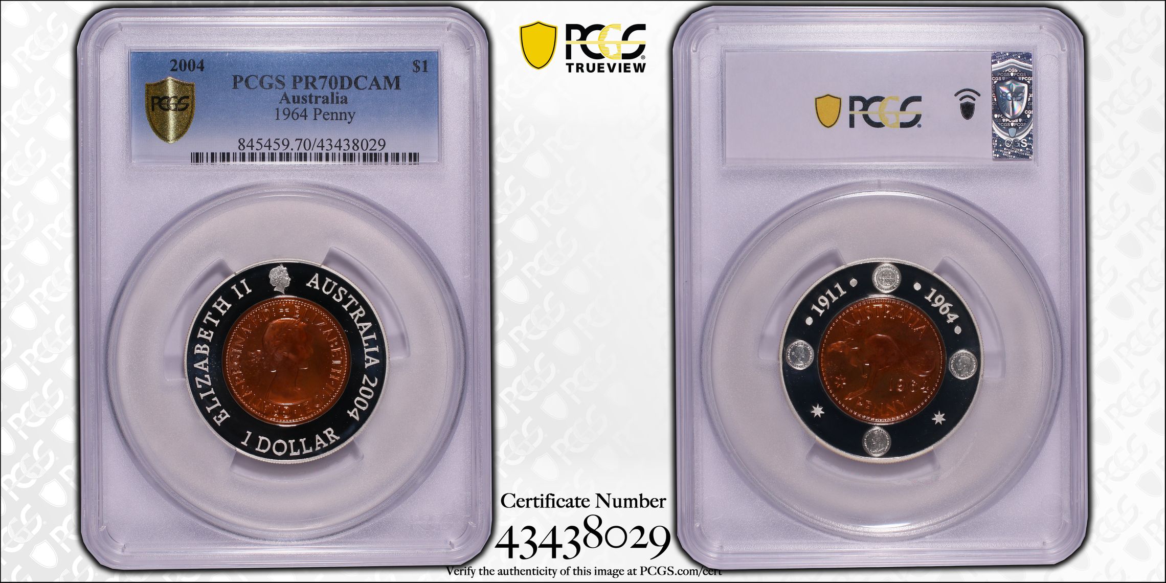 Elizabeth II, 1964 Penny, One Dollar, PR70DCAM , 2004 PCGS POP - 2/0