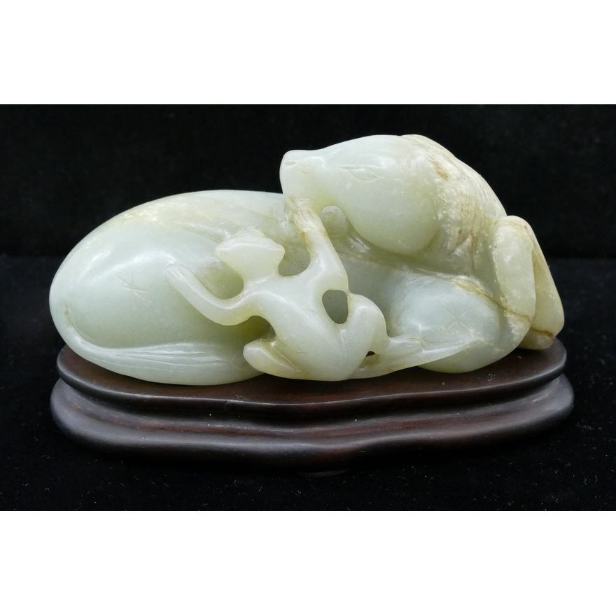 Chinese Jade Recumbent Horse on Stand