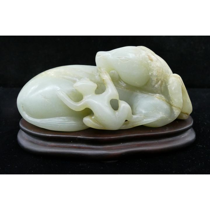 Chinese Jade Recumbent Horse on Stand