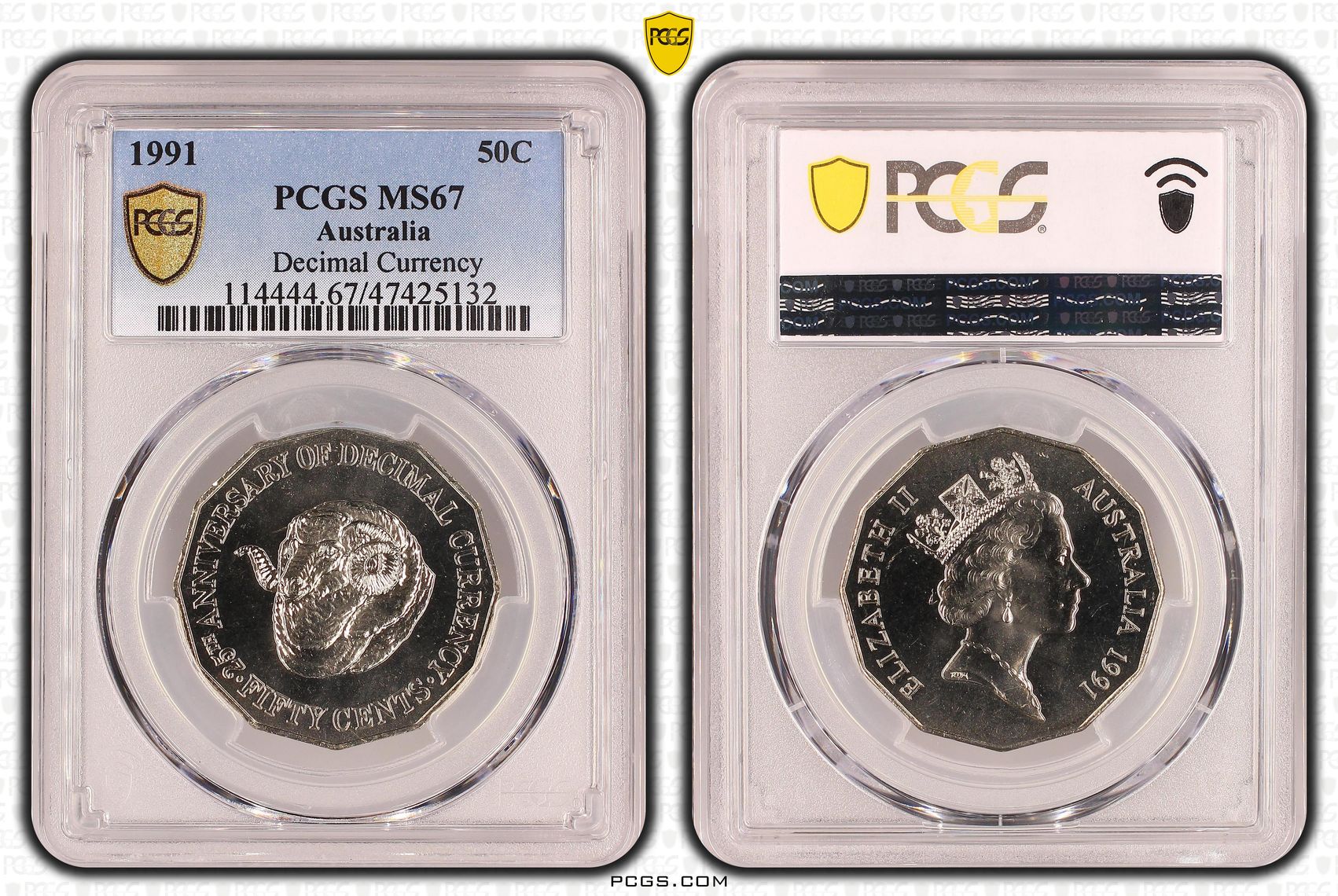 25th Anniversary Decimal Currency , Fifty Cent, 1991, PCGS MS67