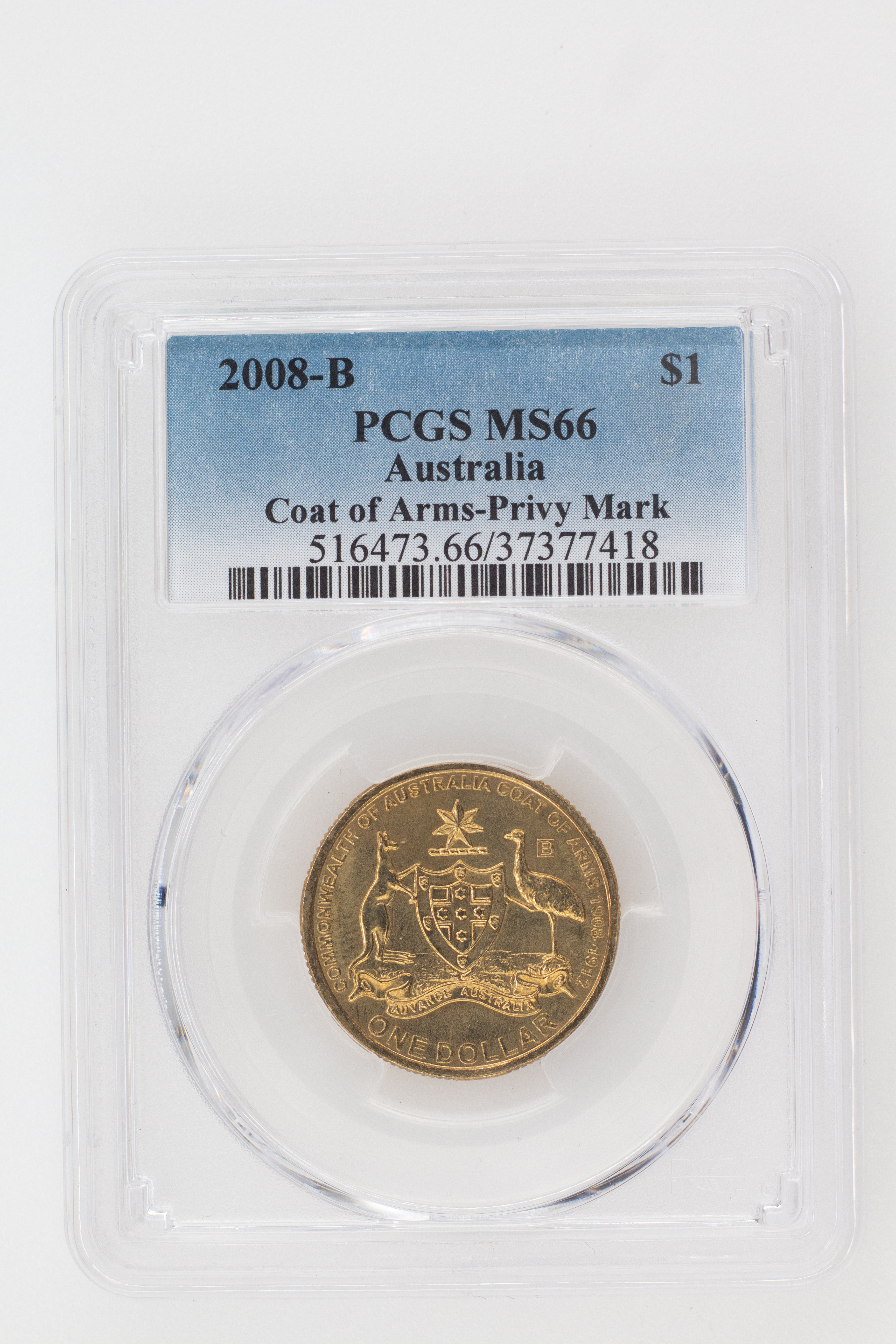 2008-B Australia One Dollar, $1 Coat of Arms-Privy Mark PCGS - MS66 -418