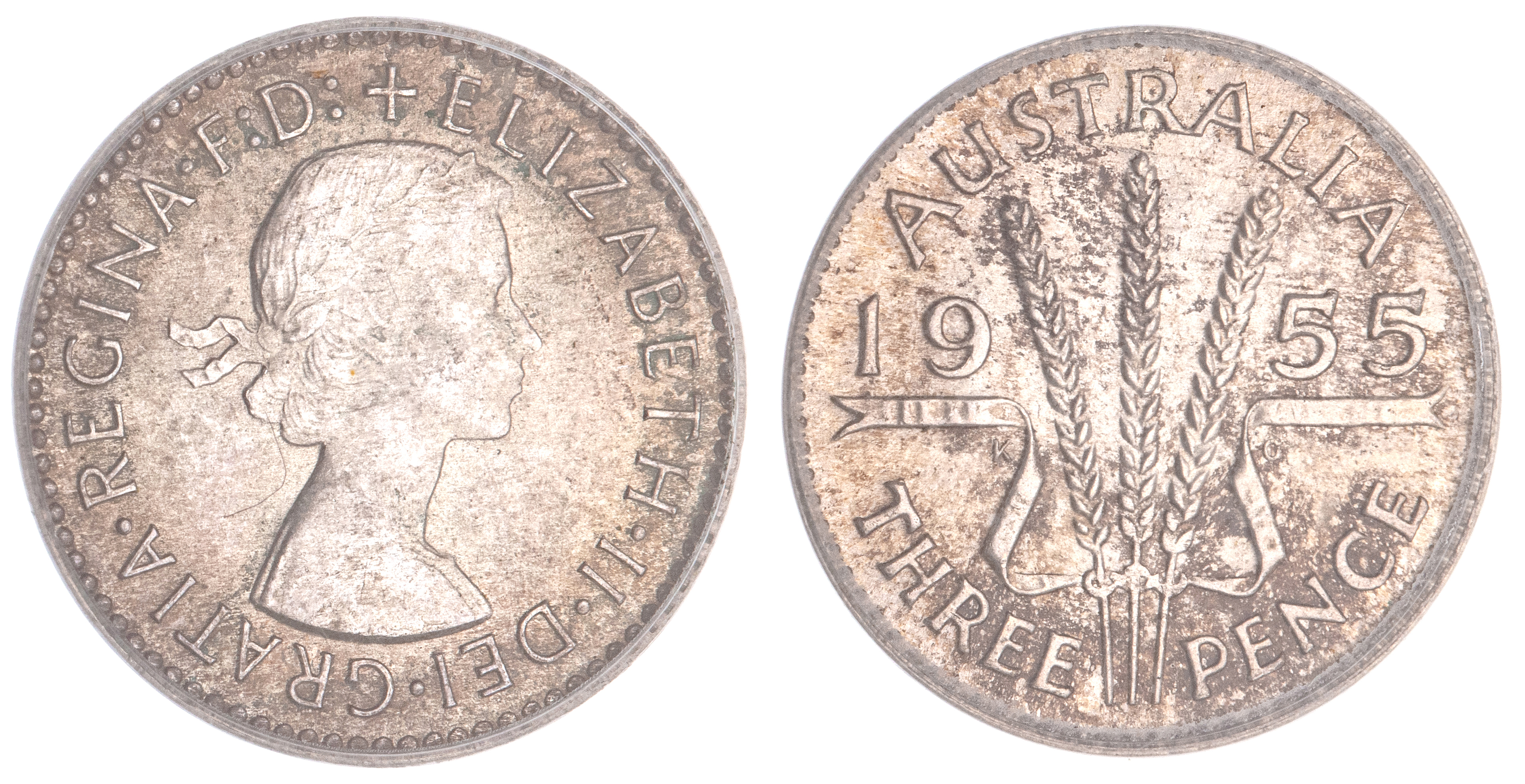 Elizabeth II, Threepence, 1955, PCGS MS 66