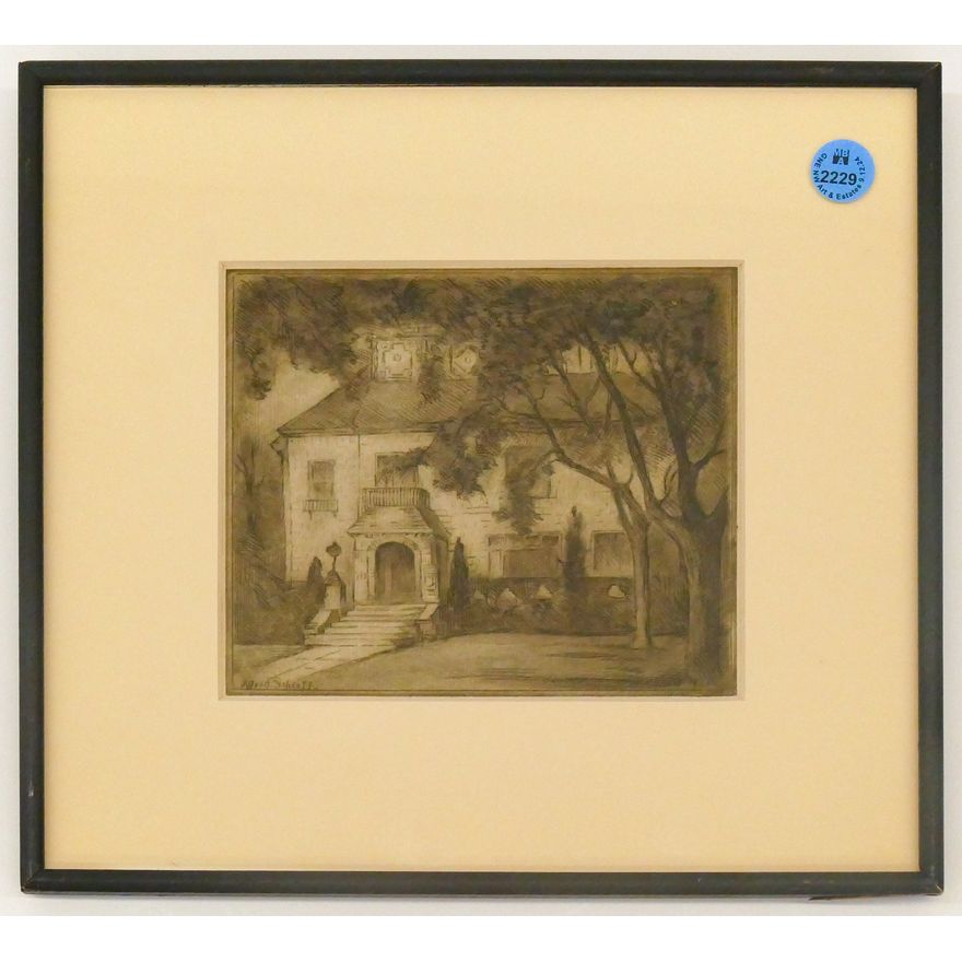Alfred Schroff ''University of Oregon Campus'' Etching Framed