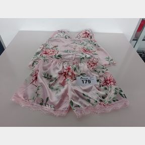 2 PIECES WOMEN SILK COMFORTABLE SLEEPWEAR - FLORAL PINK - M