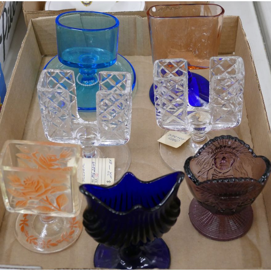 Box 7pc Vintage Glass Card Holders