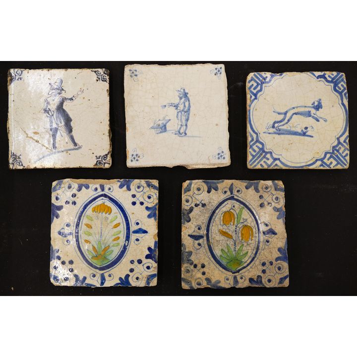 5pc 18th Century Delft Tiles- 5.5''