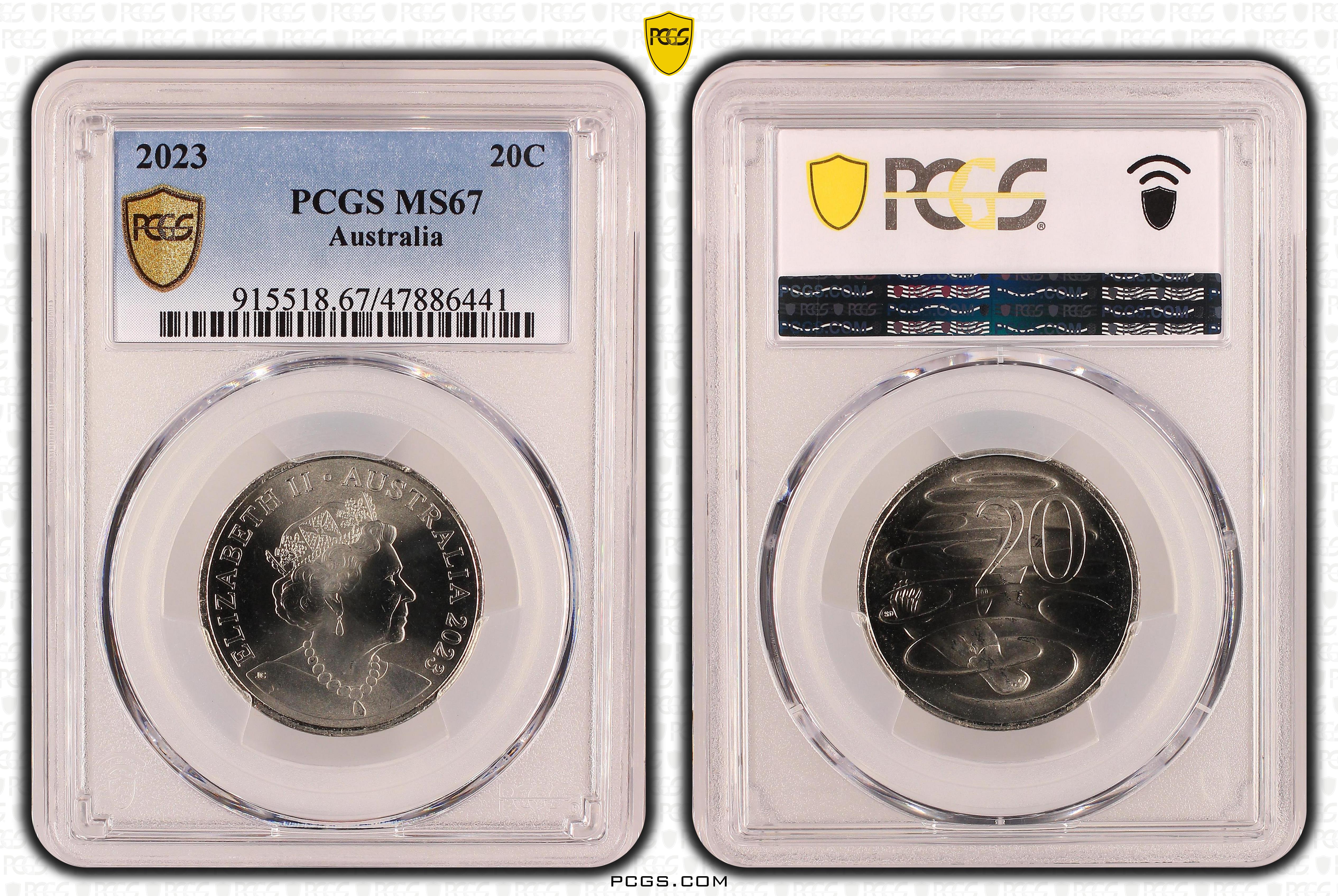 Elizabeth II, Twenty Cent, 2023, PCGS MS 67