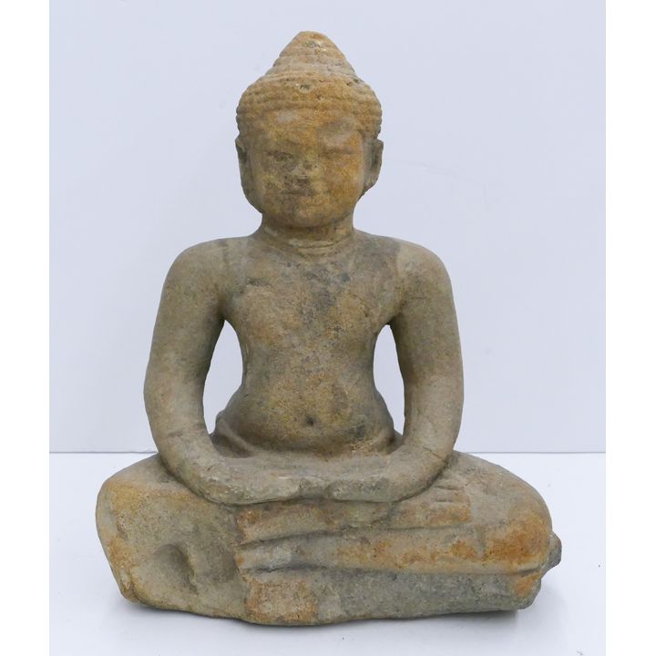Old Khmer Carved Sandstone Seated Buddha