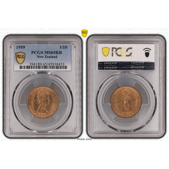 1959 New Zealand Half Penny PCGS - MS65RB POP 2/0 -433