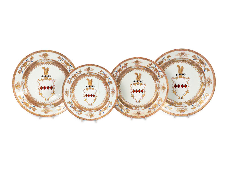 Four Export Armorial Porcelain Plates