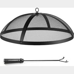 VESSENA HEAVY DUTY FIRE PIT SPARK SCREEN WITH HOOK EASY-OPENING FIRE PIT LID ROUND COVER WITH MESH SCREEN AND HANDLE, 29 DIAMETER