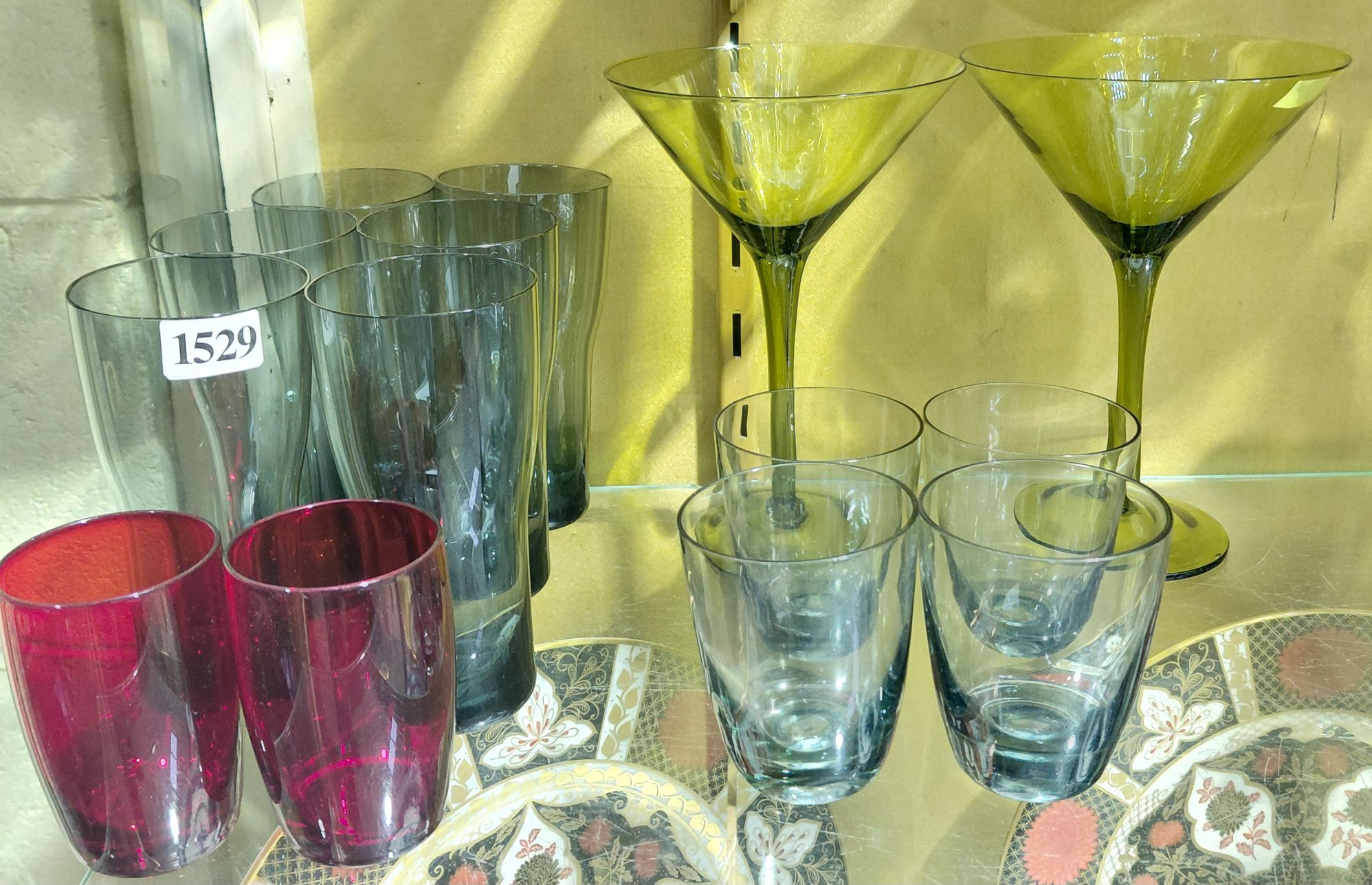 Retro Smoke Grey And Red Glass Drinking Glasses