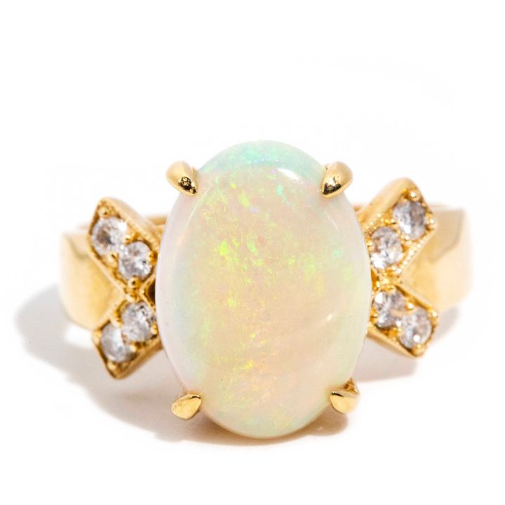 Solid Australian Opal & Diamond 18 Carat Gold Ring, 1990