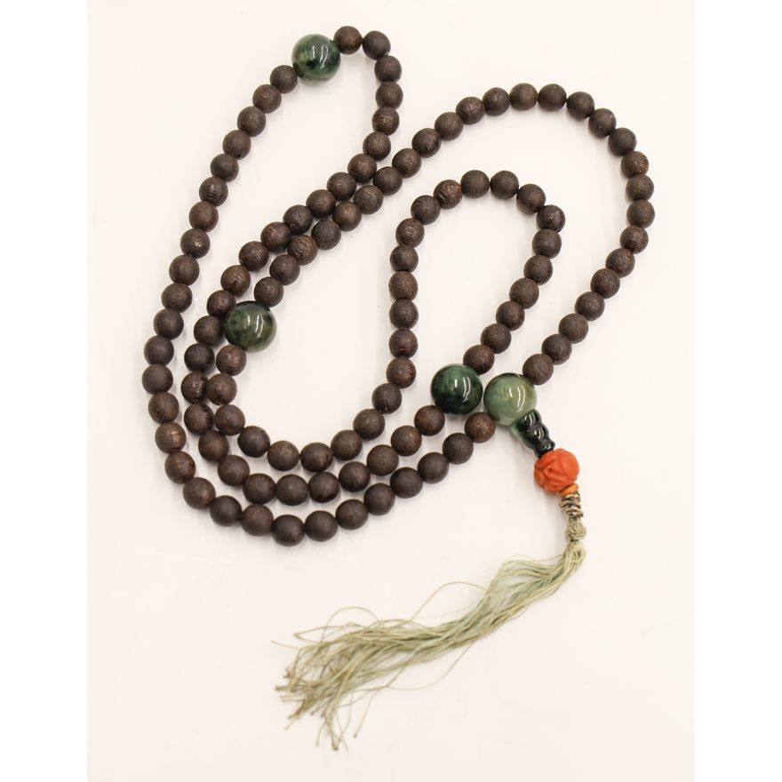 Chinese Jade and Wood Bead Prayer Necklace