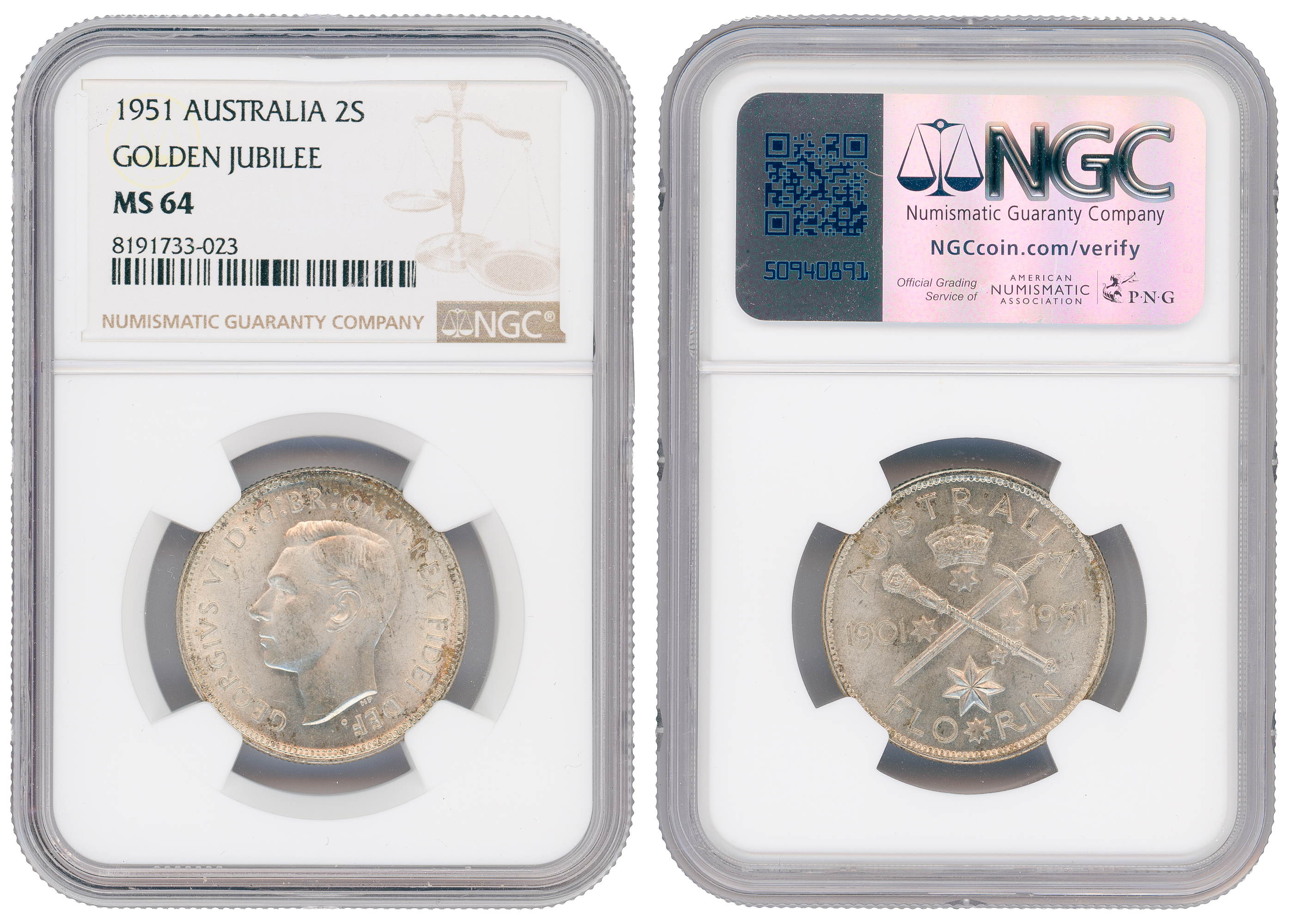 George VI, Jubilee, Florin, 1951, NGC MS64