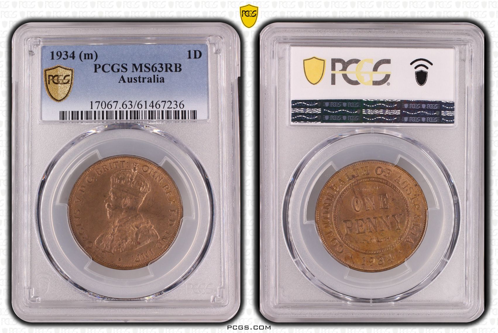 George V, Penny, 1934, PCGS MS63RB