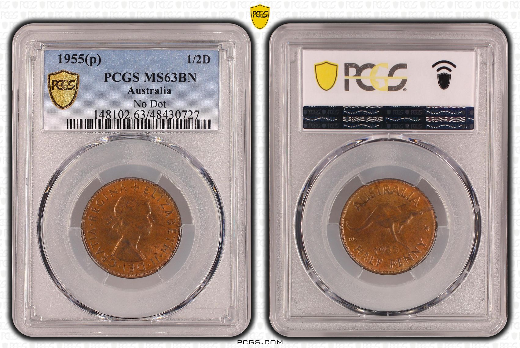 Elizabeth II, Halfpenny, 1955(p), PCGS MS63BN