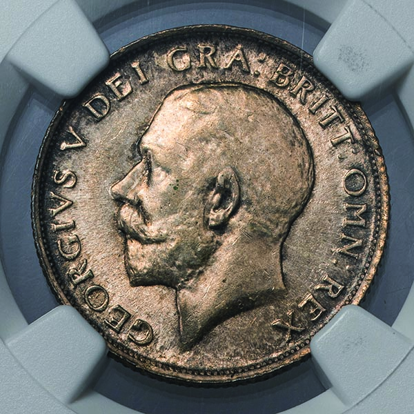 英国-Great Britain. NGC MS63. 極美/未. AU. ジョージ5世像 1シリング