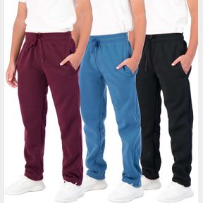 REAL ESSENTIALS 3 PACK: BOYS' TECH FLEECE OPEN BOTTOM SWEATPANTS WITH POCKETS SZ XLG