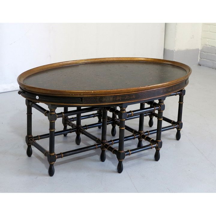 CHINOISERIE GILDED AND PAINTED COFFEE TABLE with pull-out sides