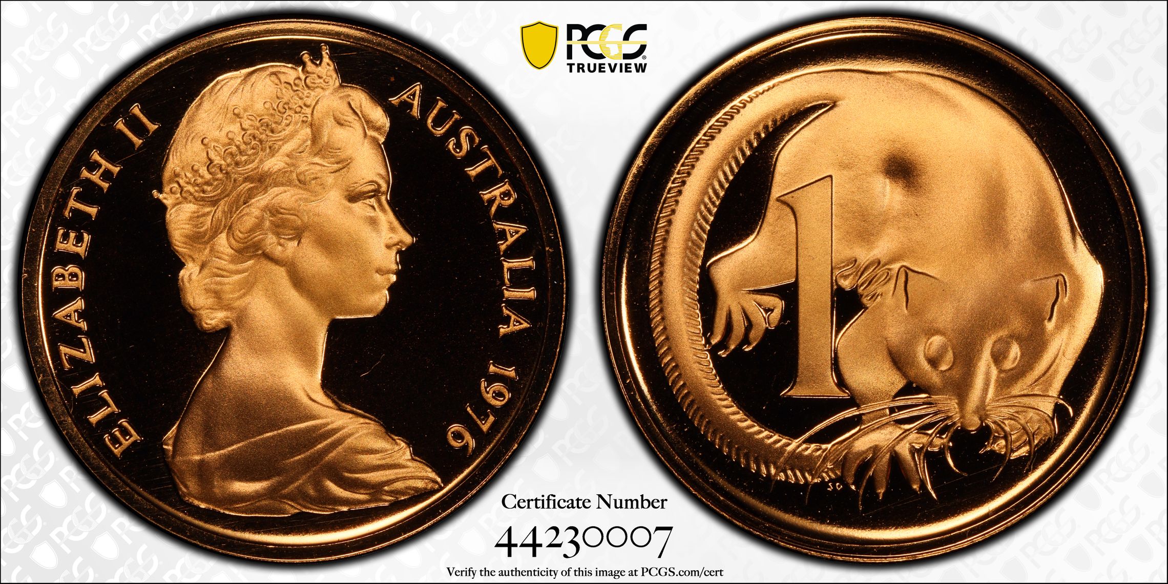 One Cent, 1976, Pcgs Pr70dcam