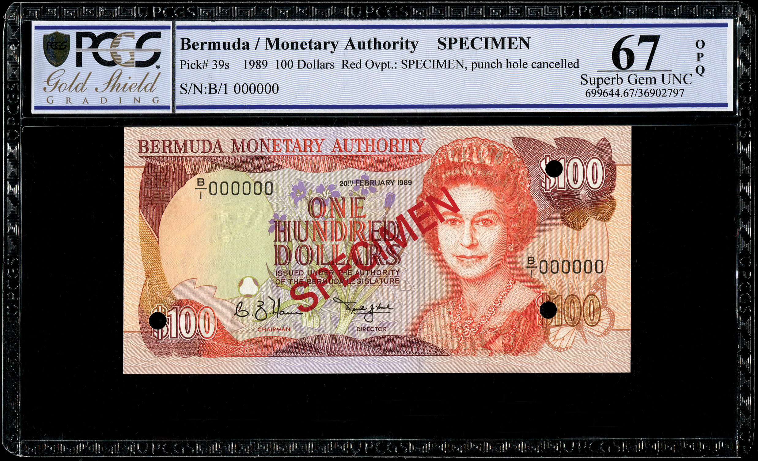 Bermuda, $100, 1989, Specimen, PCGS 67OPQ | TRIGOMETRIC SDN Bermuda, $100, 1989, Specimen, PCGS 67OPQ | TRIGOMETRIC SDN