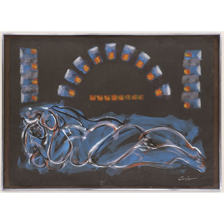 Byron Gardner ''Rainbow Figures'' 1981 Acrylic on Paper Framed