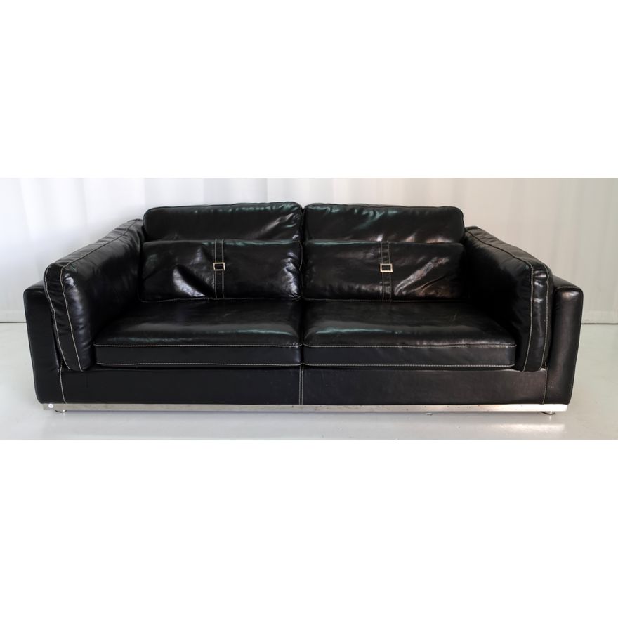FINE BAKOS BROS. BLACK LEATHER SOFA