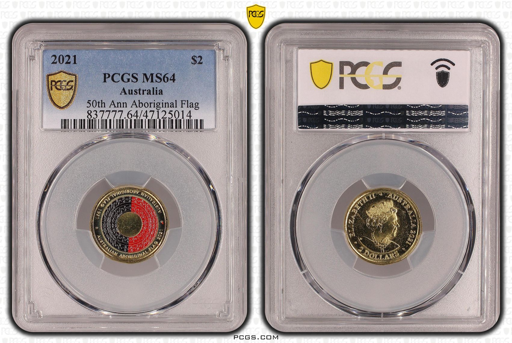 Elizabeth II, 50th Ann Aboriginal Flag, Two Dollar, 2021, PCGS MS64