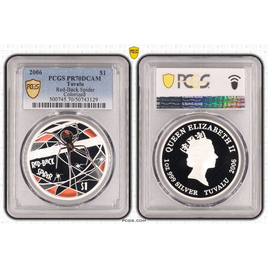 Tuvalu, Red-Back Spider-Colorized POP 15/0, One Dollar, 2006, PCGS PR70DCAM