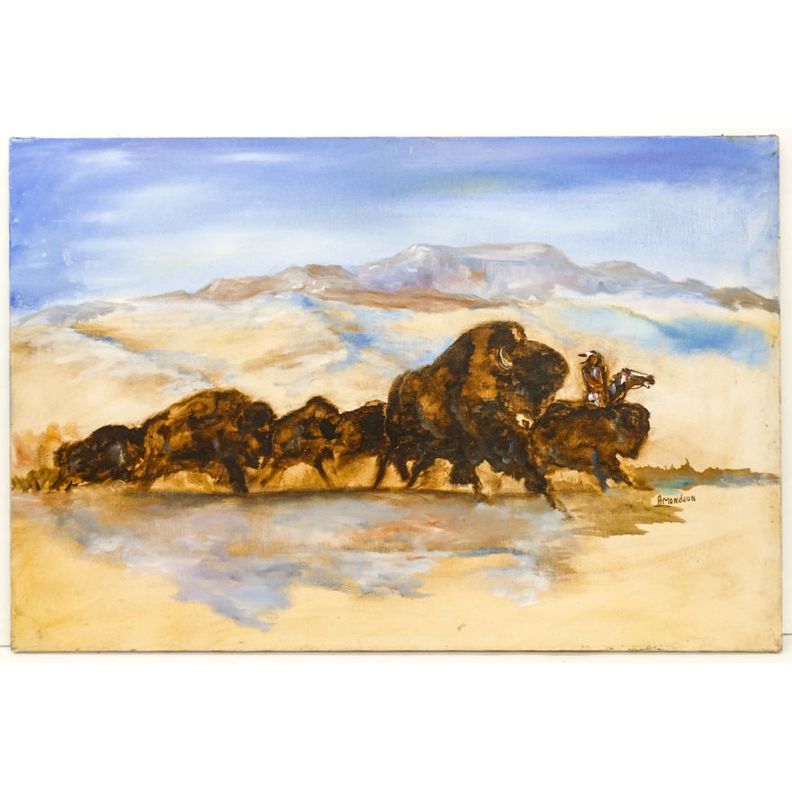 Gene Amondson ''Indian Buffalo Hunt'' Oil on Canvas 24''x36''