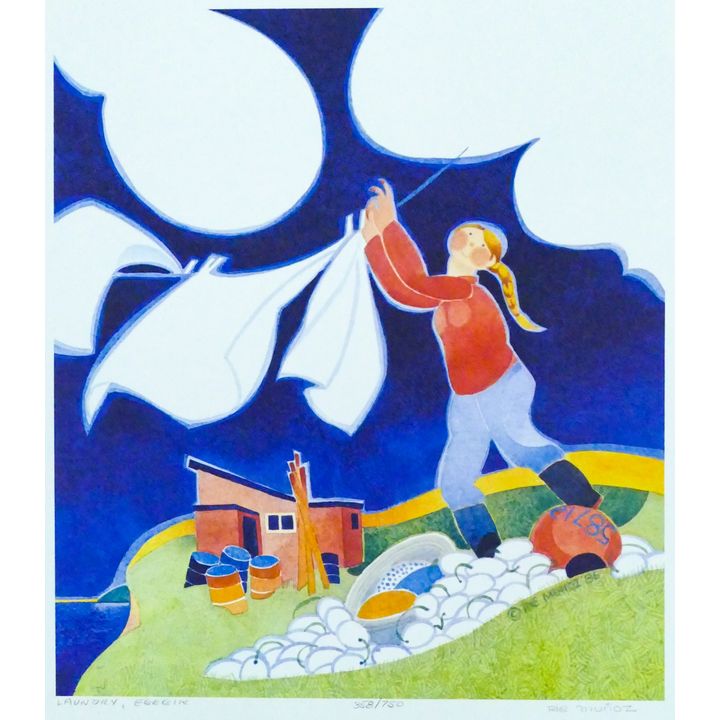Rie Munoz ''Laundry, Egegik'' 1986 Signed Print