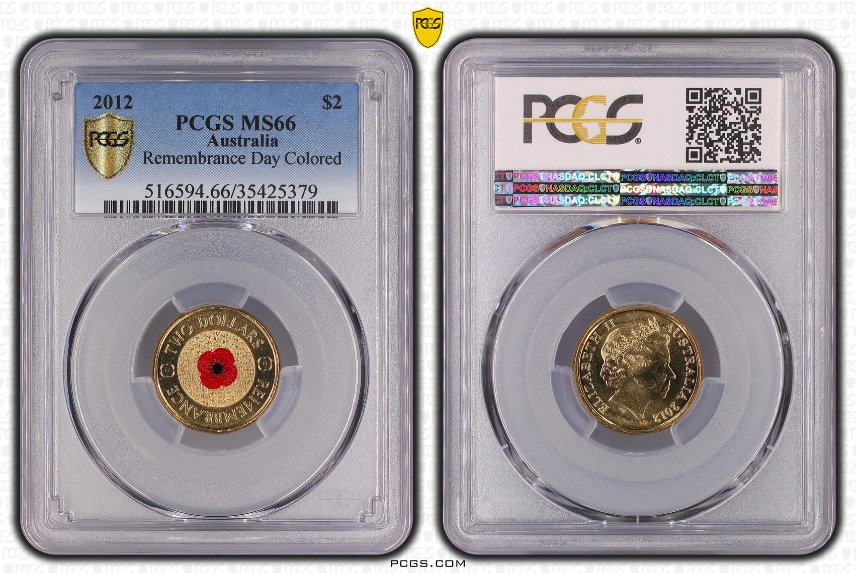 Remembrance Day Colored, Two Dollar, 2012, PCGS MS66