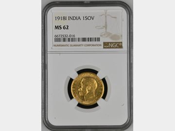 1918 INDIA MINT GOLD SOVEREIGN MS62 GEORGE V