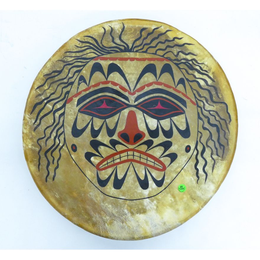 Thomas Parker (Makah) Bukwus Wild Man Painted Drum 20''