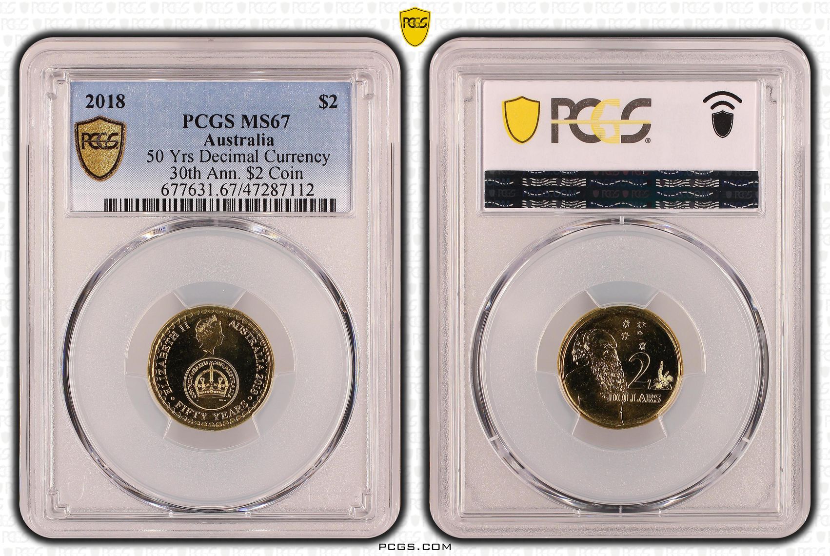 Elizabeth II, 50 Yrs Decimal Currency 30th Ann. $2 Coin, Two Dollar, 2018, PCGS MS67
