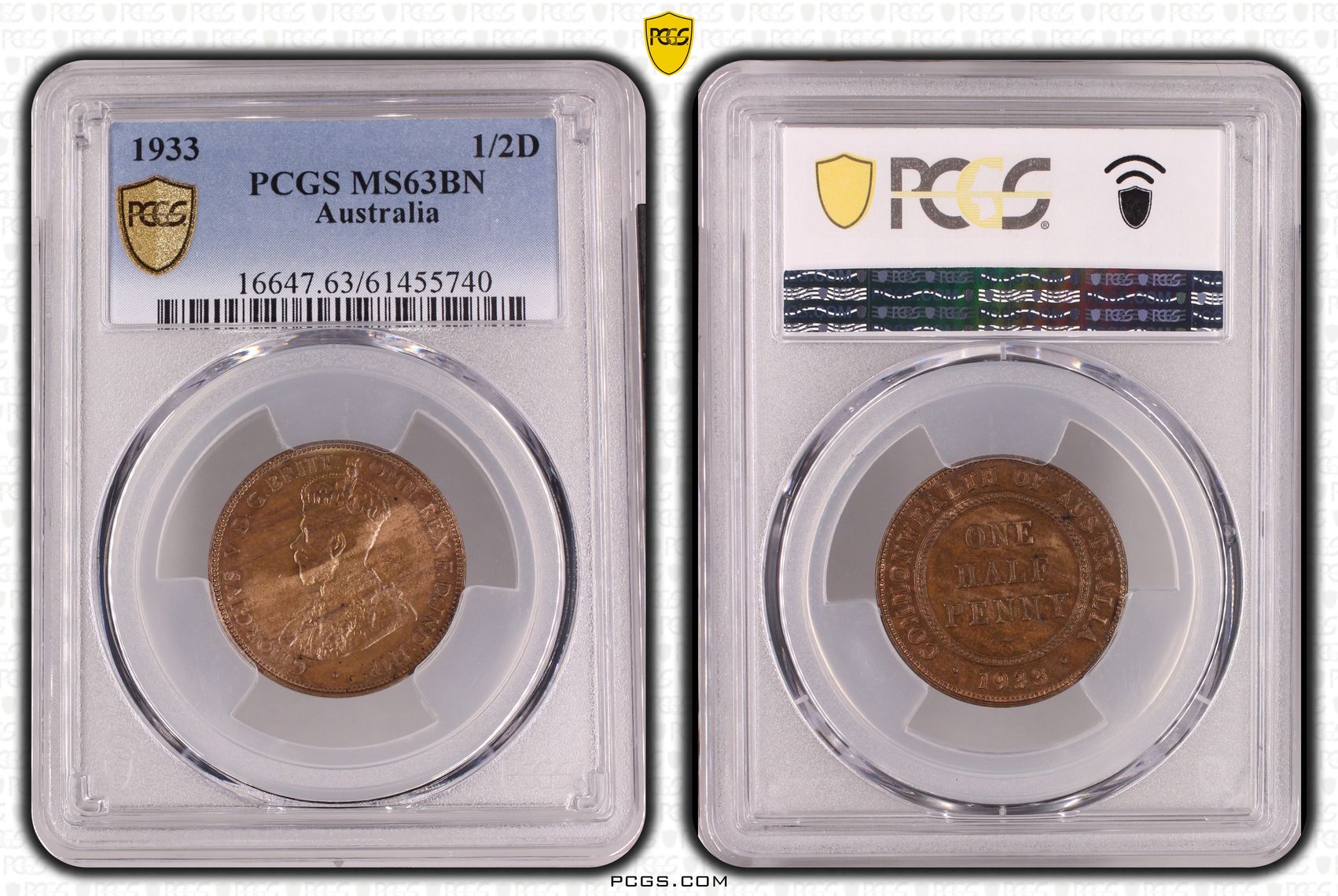 George V, Halfpenny, 1933, PCGS MS63BN