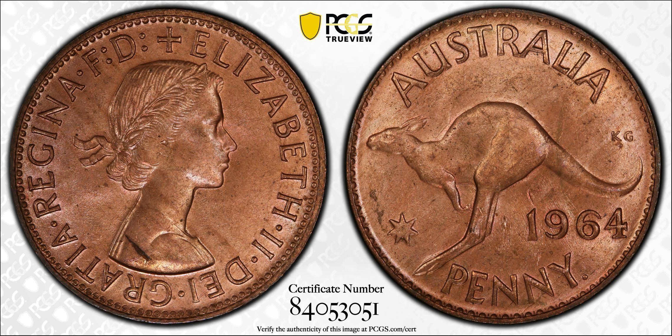 1964 Australia Penny PCGS - MS64RD -051