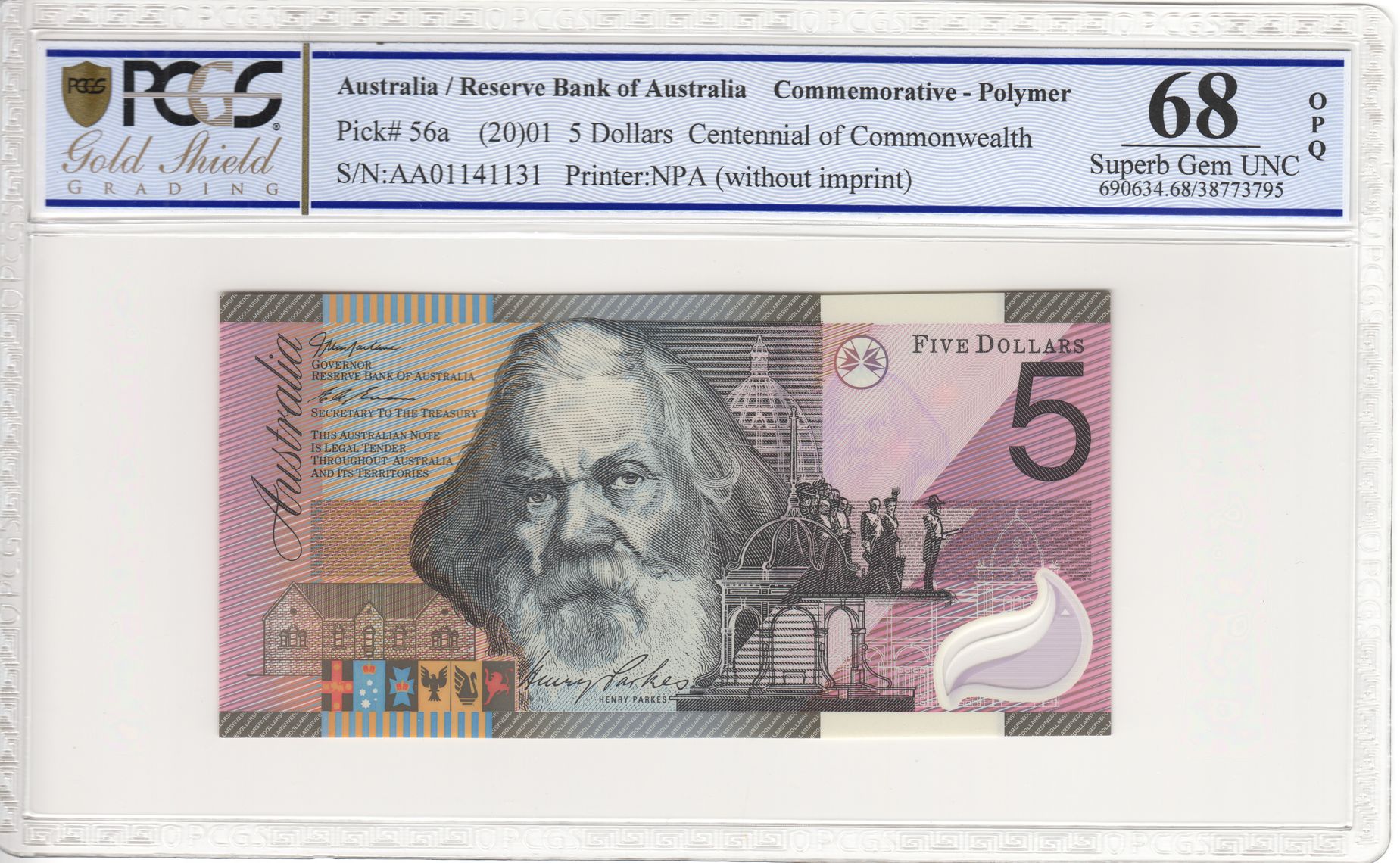 MacFarlane/Evans, Commemorative, Five Dollar, 2001, PCGS Superb Gem UNC 68 PPQ