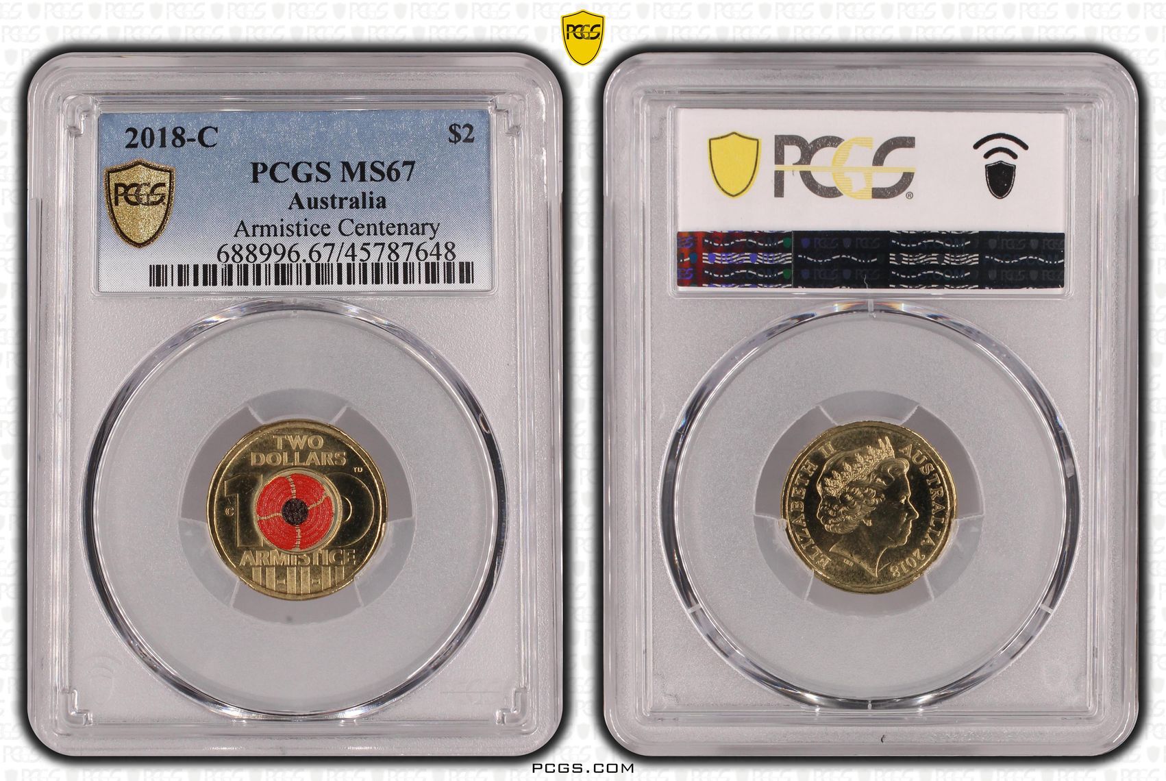 Armistice Centenary Colorized, Two Dollar, 2018-C, PCGS MS67