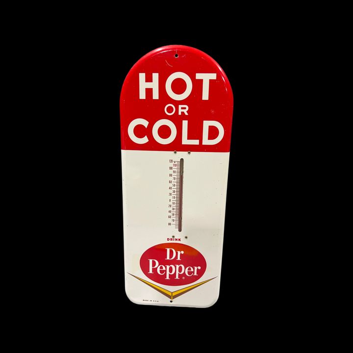 Hot Or Cold Dr. Pepper Tin Metal Thermometer.
